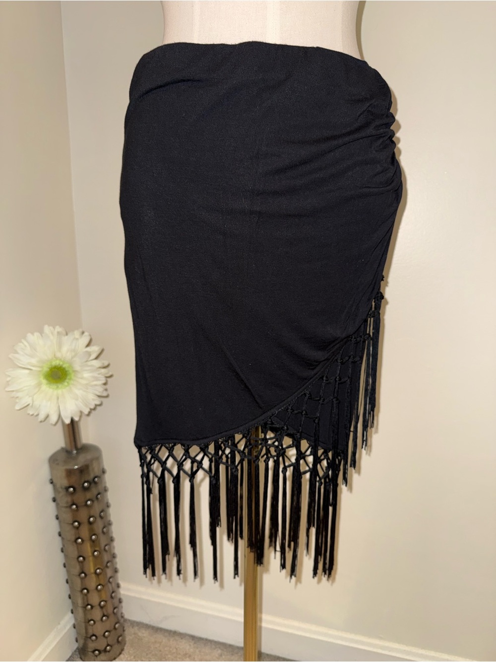 Soulmates Black Asymmetrical Fringe Mini Skirt M